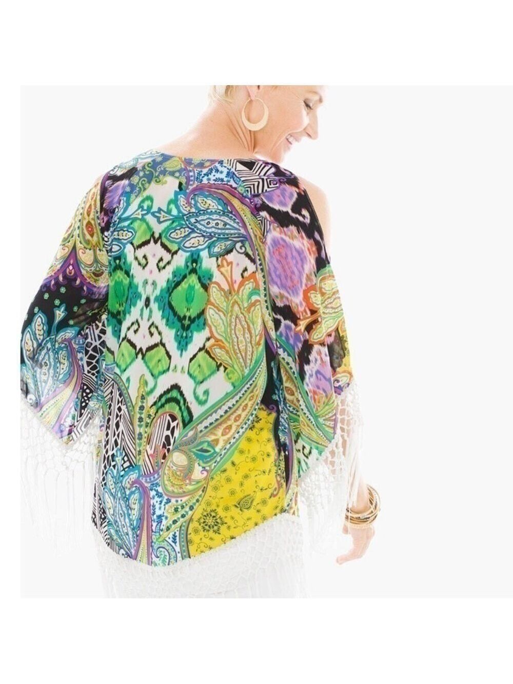 Women’s Chico’s Retro Paisley Fringe Boho Tunic Size 1 US! - Picture 9 of 9